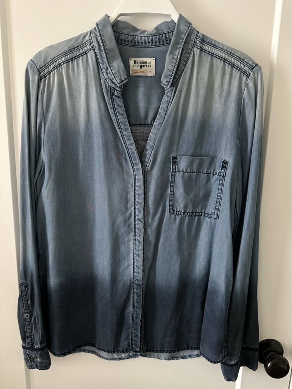 HOLDING HORSES Ombre Chambray Shirt in Light to Dark Blue